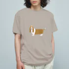 ゆいたっく／犬イラストのバセット・ハウンド オーガニックコットンTシャツ