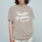 競馬おしゃれグッズ製作所のジャスティンパレス（タイポグラフィWHITE） オーガニックコットンTシャツ