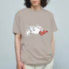 ふんわり本舗のしろねこ（with 魚） オーガニックコットンTシャツ