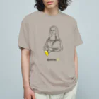 ビールとアート TM-3 Designの名画 × BEER（モナ・リザ）黒線画 Organic Cotton T-Shirt