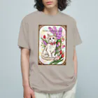 Ａｔｅｌｉｅｒ　Ｈｅｕｒｅｕｘの春の花々と猫　Fiori di Primavera Ⅲ オーガニックコットンTシャツ