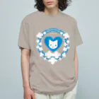 ヘーゼル色のどんぐりまなこの保護猫活動アピールグッズ(青)白抜き オーガニックコットンTシャツ