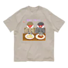 Lily bird（リリーバード）のパスタとシナモン・シルバー文鳥ず ロゴ入り オーガニックコットンTシャツ