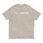 mincora.のNOT A FOREIGNER.(外人ではない) white ver. 01 オーガニックコットンTシャツ