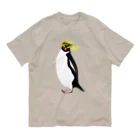 LalaHangeulの　風に吹かれるイワトビペンギンさん(文字無しバージョン オーガニックコットンTシャツ