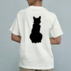 アトリエGINのロシアンブルー銀　猫の100% Tシャツ(黒シルエットVer)  オーガニックコットンTシャツ