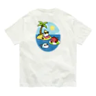 Cody the Lovebirdの（両面）コガネメキシコインコ　サーフィン　＆　南の島で夏休み オーガニックコットンTシャツ