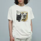 お絵描き家族の絵本屋さんのぼくらは猫兄弟　キリ　と　カゲ オーガニックコットンTシャツ