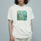 葉月あさこ(風椋)＠癒しの書【公式】のシックなグリーンブルー インクアート オーガニックコットンTシャツ