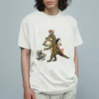 河内葉子の動物アートのグッズのお花が大好きな恐竜さんとお花の妖精 Organic Cotton T-Shirt