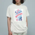  @Petrykivka Japan       💙  💛   ウクライナ伝統画法のピンクディル オーガニックコットンTシャツ