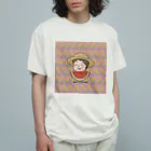 祖母と孫ちゃんねるグッズのスイカを食べる祖母（ひまわり柄ピンク） オーガニックコットンTシャツ