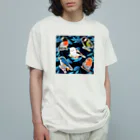 NORIMA'S SHOP の落ち葉のコラージュとかわいい野鳥たち Organic Cotton T-Shirt