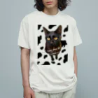 MISA’s Dairy Farmのよだれちゃん(社名有り黒猫と牛柄ver.) オーガニックコットンTシャツ