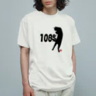 アトリエGINのロシアンブルー銀　猫の100% Tシャツ(黒シルエットVer)  オーガニックコットンTシャツ