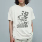 ki’s stampのWabisabiー椿(モノクロ) オーガニックコットンTシャツ