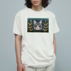 juichi_sewingの手刺繍ハチワレねこ オーガニックコットンTシャツ