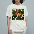 あとりえkittenのダックスのマロンとカプチーノと花畑 Organic Cotton T-Shirt