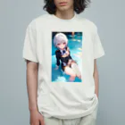 天乃鯱の白髪のJKイラスト オーガニックコットンTシャツ