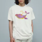 暖暖あたたかのピンクのクジラ オーガニックコットンTシャツ