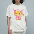 暖暖あたたかのピンクになりたい茶トラちゃん オーガニックコットンTシャツ