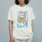 ぼくらの時間（みどり色）のかぼちゃの運び屋です（背景水色） オーガニックコットンTシャツ