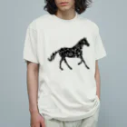 horse-lvのブラックホース花柄白抜き オーガニックコットンTシャツ