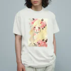 天道虫のPink Flower Hair Organic Cotton T-Shirt