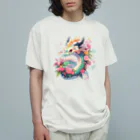 Japan Beautyオリジナルショップの緑色の花龍さん オーガニックコットンTシャツ