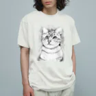 greetenのアート猫　モノクロ　 オーガニックコットンTシャツ