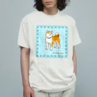 Shiba Inu Streetの水色の花フレームに囲まれた柴犬のドット絵 Organic Cotton T-Shirt