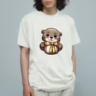 QuillSerenadeの可愛いリボンのもちぽんのステッカー オーガニックコットンTシャツ