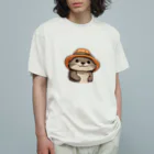 QuillSerenadeのぽけっとの帽子をかぶったステッカー オーガニックコットンTシャツ