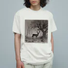 Ki-nacoの鹿と枯れ葉 オーガニックコットンTシャツ