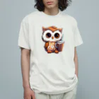 Vasetti_pressのフクロウとコーヒー オーガニックコットンTシャツ