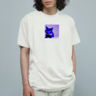 gatto solitario(物寂しげな猫)のネオンに染まった猫 オーガニックコットンTシャツ