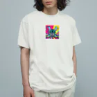 sawakenのサイケデリックなフレンチブルドッグのイラストグッズ オーガニックコットンTシャツ