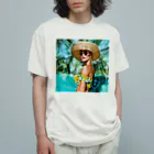 kuri_AMERICANの南国　美女 オーガニックコットンTシャツ