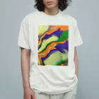 Nart8のマーブル模様(パープル✖️グリーンオレンジ✖️イエロー) Organic Cotton T-Shirt