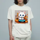 yoiyononakaのハロウィンと白猫10 オーガニックコットンTシャツ