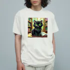 yoiyononakaの図書室の黒猫01 オーガニックコットンTシャツ