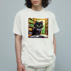 yoiyononakaの図書室の黒猫02 オーガニックコットンTシャツ