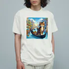 ニャーちゃんショップのヴェネツィアの水路でゴンドラに乗っているネコ オーガニックコットンTシャツ