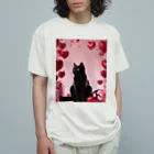 クロネコ屋のクロネコとハート オーガニックコットンTシャツ