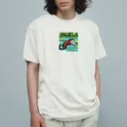 rearemonの流れの中でバタフライスタイルで泳ぐコツメカワウソ Organic Cotton T-Shirt