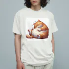 ニャーちゃんショップのイビキをかいて眠るポッチャリ猫 Organic Cotton T-Shirt