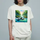 k.a.u.j.7の時間の流れを象徴する川の中でゆったりと泳ぐ、ナマケモノの姿🌿 Organic Cotton T-Shirt