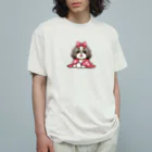 ワンコとにゃんちゃんズの毛布にくるまるシーズー Organic Cotton T-Shirt