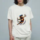 Mushikingの野球をするサル オーガニックコットンTシャツ