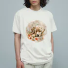 Petia Bloomの水彩風犬と花 オーガニックコットンTシャツ